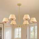 MAYNA 38 Farmhouse Chandelier Light Fixture, 6-Light Rattan Boho Chandeliers for Dining Room, Adjustable Pendant Lighting Fixtures, Rustic Hanging Lighting for Kitchen Island Living Room Bedroom