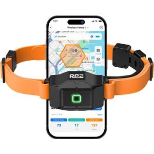 RPZ GPS Wireless Dog Collar Fence with Free App, No Subscription, Orange | Invisible dog fence & training collar with beep, vibration, shock modes, IP67 waterproof rechargeable collar for outdoor use