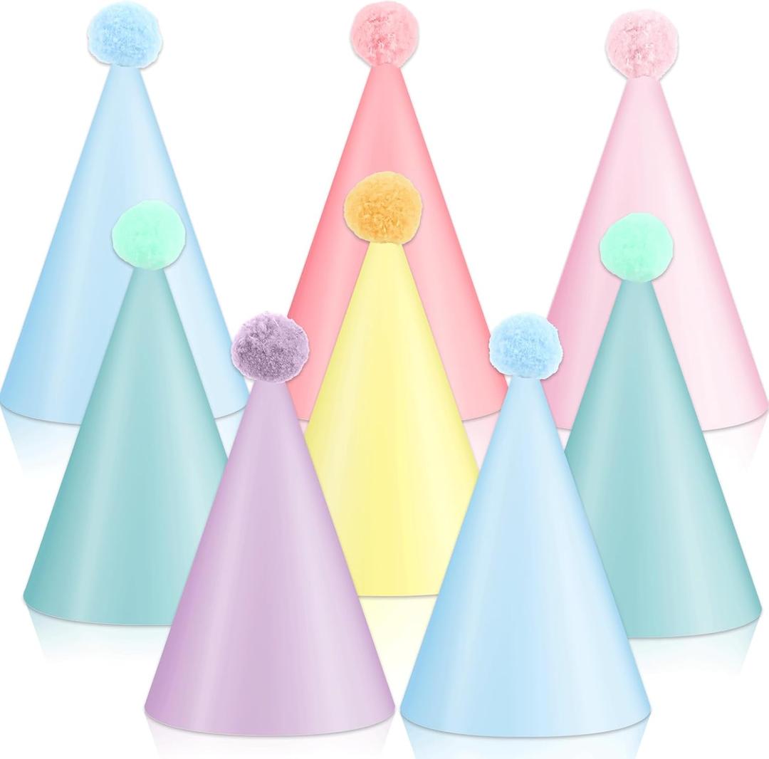 24 PCS Rainbow Party Hats - DIY Assemble Pastel Rainbow Themed Paper Hats Pastel Party Birthday Party Cone Hats Macaron Themed Party Hats for Kids and Adults Birthday, Baby Shower Party Decorations
