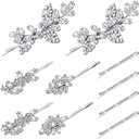 Janinka 10 Pieces Rhinestone Wedding Hair Clips Bridal Crystal Bobby Pins Silver Barrette Leaf Flower Wedding Elegant Hair Accessories for Bride Women and Girls (Rhinestone Style)