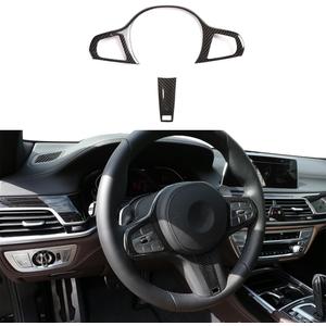 Real Carbon Fiber Steering Wheel Button Frame Cover Trim For BMW 3 4 5 7 8 Series G28 G20 G22 G30 G11 G14 X3 G01 X4 G02 X5 G05 X6 G06 X7 G07 Z4 G29 (Black)