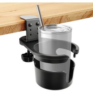 Desk Cup Holder, 360 Rotating Anti-Spill Cup Holder for Desk or Table, Adjustable Clamp Bottles Holder for Gaming Room, Home, Office to Hold Coffee Mugs