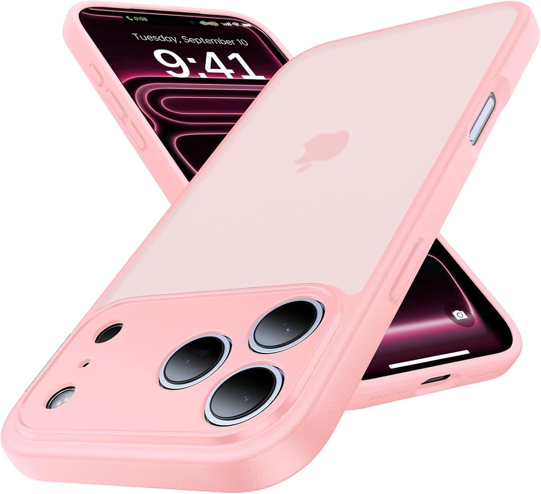 for iPhone 17 Pro Case, [Ribbed Non-Slip Sides] [Military-Grade Drop Protection] [Full Camera Protection] Anti-Yellow Soft-Touch Shockproof Slim Phone Case for iPhone 17 Pro, Pink