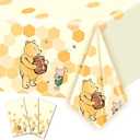 AURORAPARTY 3pcs Winnie Bear Baby Shower or Birthday Party Table Cover - Honey Plastic Rectangle, 54 x 108 Inches