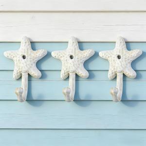 3Pack Cast Iron Starfish Coat Hooks 4.2in Decorative Wall Hooks Nautical Decor Hooks for Pool Towel Holder Bathroom Bedroom and Kitchen