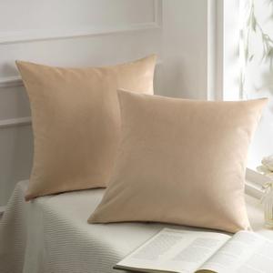 Phantoscope Pack of 2 Velvet Decorative Throw Pillow Covers Soft Solid Square Cushion Case for Couch Beige 22 x 22 inches 55 x 55 cm