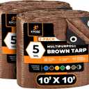 Multipurpose Protective Cover Brown Poly Tarp 10' x 10' (2-Pack) - Durable, Water Resistant, Weather Resistant - 5 Mil Thick Polyethylene - by Xpose Safety