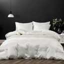 P Pothuiny 5 Pieces Satin Duvet Cover California King Size, Luxury Silky Like Ivory White Duvet Cover Bedding Set with Zipper Closure, 1 Duvet Cover + 4 Pillow Cases (No Comforter)