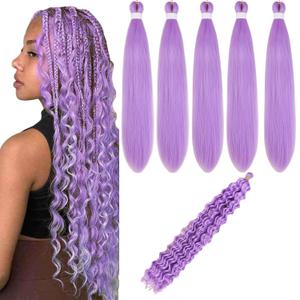 Purple Braiding Hair Pre stretched for Boho Braids Pre stretched Boho Braiding Hair (26 Inch(Packs of 5+1))