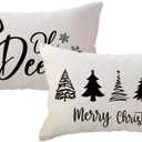 ULOVE LOVE YOURSELF Farmhouse Winter Holiday Throw Pillow Covers Winter Deer/Xmas Trees Lumbar Cushion Covers 1220 for Sofa Couch Porch Decor (Black)