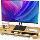 Homerays Monitor Stand with Drawer, Exquisite Computer Monitor Stand for Desk, Ergonomic Wood Monitor Stand Riser for Computer,Laptop,Printer,TV,Upgrade Bamboo
