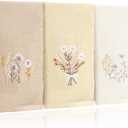 Tingjoo 3 Pcs Neutral Boho Flowers Hand Towels Farmhouse Floral Taupe Pale Orange Wildflowers Bath Towels Washable Soft 14x29 Inch Embroidered Boho Cotton Decorative Decor for Bathroom Kitchen