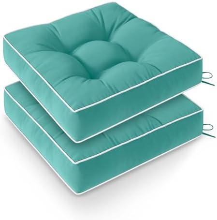 Wellsin Outdoor Chair Cushions Set of 2, Patio Cushions for Outdoor Furniture, Tufted Waterproof Outdoor Chair Pads, 19 x 19 Inch, Teal