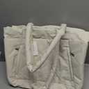 CHUNLI Laptop Tote Bag for Women 15.6 Inch, Quilted Work Shoulder Bag with Multiple Pockets & Luggage Strap for Office Travel (Beige)