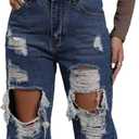 Ripped Jeans Womens Distressed high Waisted Jeans for Women Trendy Wide Straight Leg Y2k Pants Womens Jeans (Black, M)