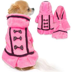 Dog Dress Fall Dog Sweaters for Small Dogs Girl Fleece Warm Puppy Sweater with Leash Hole Cute Pink Puppy Clothes Bowtie Chihuahua Sweater Pet Hoodie Cold Weather (Medium)