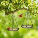 2 Pack Wild Bird Seed Catcher Hanging Hoop Platform - Under Feeder Tray for Hummingbird Feeders, Bee Feeders Outdoors (Green, 16")