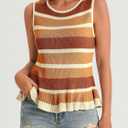 Cicy Bell Womens Striped Sweater Vest Summer Casual Sleeveless Ruffle Knit Tank Tops Crew Neck Lightweight Shirts (Brown, S)