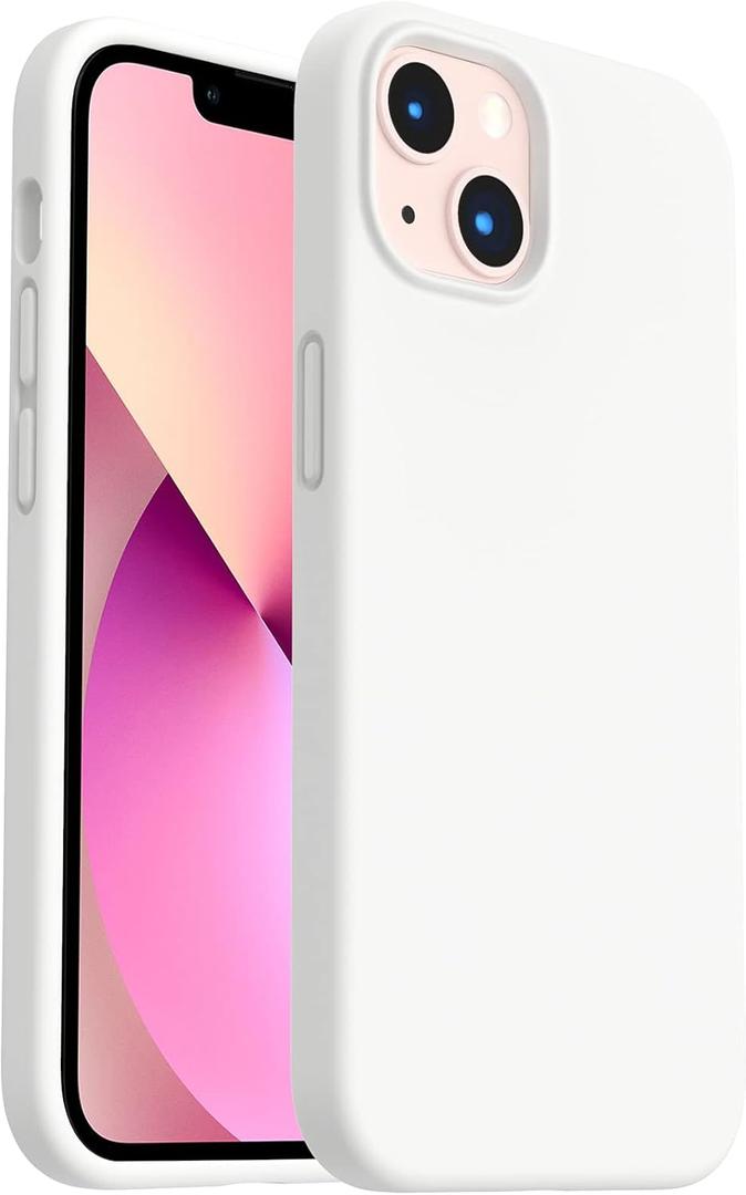 ORNARTO Shockproof Liquid Silicone Designed for iPhone 13 Case Gel Rubber Anti-Shock Cover Case Drop Protection 6.1inch-White