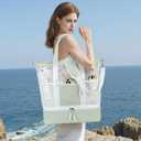 Bluboon Mesh Beach Tote Bag with Cooler Compartment Insulated Detachable Picnic Bag with Zipper and Pocket Pool Bag for Women
