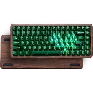 Womier 75% Mechanical Keyboard Wireless with QMK/VIA, WD75 V2 Wood Gaming Keyboard 8000mAh Battery, Tri-Mode Custom Key Board RGB Hot Swappable with Translucent Clear Keycaps-POM Linear Switch (Green)