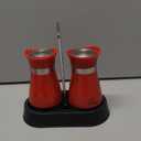 Salt and Pepper Shakers, Farmhouse Salt and Pepper Shakers Set with Holder, electroplated Handle, 4 oz Stainless Steel Glass Bottle Dispenser, for Table, RV, Camp, BBQ (Red)