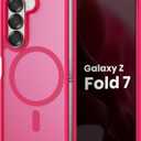 Magnetic Case for Samsung Galaxy Z fold 7 Case, Slim Translucent Matte Phone Cover with Shockproof TPU Frame & Scratch-Resistant PC Back, Strong Magnetic Ring, Hot Pink