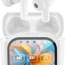 Wireless Touchscreen Earbuds with Smart Touch Screen Case - TWS True Wireless Bluetooth 5.4 Headphones - ANC Active Noise Cancelling - Blue Tooth Earphones for iPhone Android (White)