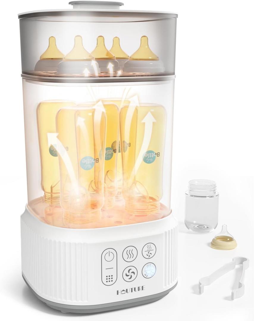Baby Bottle Sterilizer | Esterilizador de Biberones, 6-in-1 HAUTURE Bottle Sterilizer and Dryer, Electric Steam Bottle Sanitizer for Baby Stuffs, Baby Bottles & Breast Pump Accessories (White)