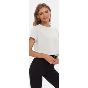 Dalavch Women's Crop Top Short Sleeve Athletic Workout Yoga Running Gym Casual Tees T-Shirts Loose Fit Small