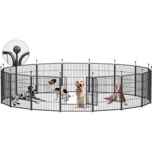 Dog Playpen,32/40/45 Inch Height in Heavy Duty, Folding Indoor Outdoor Anti-Rust Dog Exercise Fence, Portable Pet Playpen with Door for Large Medium Small Dogs and Pet (16 Panels, 32 Inch) Silver