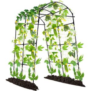 Lalahoni Garden Arch Trellis for Climbing Plants Outdoor, 7.8 Feet Tall Metal Large Archway Arbor Trellis Vine Plant Vegetables Squash Pumpkin Peas Beans Cucumber for Garden Raised Bed, Black