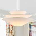 24 Large Off White Linen Fabric Pendant Light 3-Layer Modern Chandelier Adjustable Industrial Pendant Lighting Fixtures for Kitchen Island Dining Room Entryway, UL Listed
