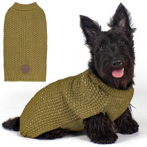 KYEESE Dog Sweater with Leash Hole for Small Dogs Male Warm Pullover with Reflective Yarn Soft Knit Pullover Boy Dog Coats Cozy Lightweight Thick Sweater Pet Indoor Outdoor Wear,Brown,Small