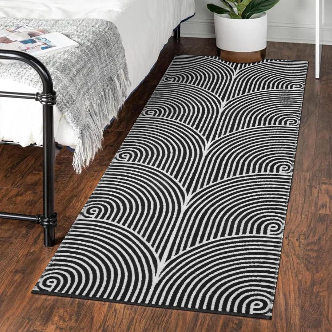 Tiffasea Washable Runner Rug 2'X5', Cotton Woven Kitchen Runner Entryway Rug Black and White Indoor/Outdoor Throw Carpet Modern Area Rug for Hallway Bedroom Laundry Room