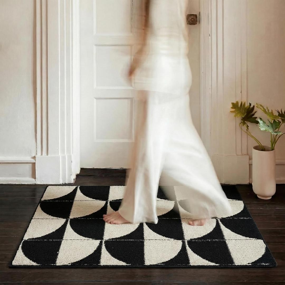 GRANNY SAYS Door Mat, 32" x 20" Welcome Mat Outdoor Rugs Non-Slip, Dirt Absorb Front Door Mat Outside Entrance, Low Profile Inside Floor Mat, Rugs for Entryway Indoor, 3D Black & Beige 1'8" x 2'8" (Rectangular)