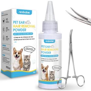 Dog Ear Care Kit - Dog Ear Powder for Hair Removal (42g) with Curved Grooming Tweezers - Effective Solution for Smelly Ears, Wax Buildup