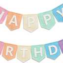 Pastel Felt Happy Birthday Banner Pre-Strung Colorful Fabric Birthday Garland for Unicorn Reusable Girls' Pastel Birthday Party Decorations (Pastel)