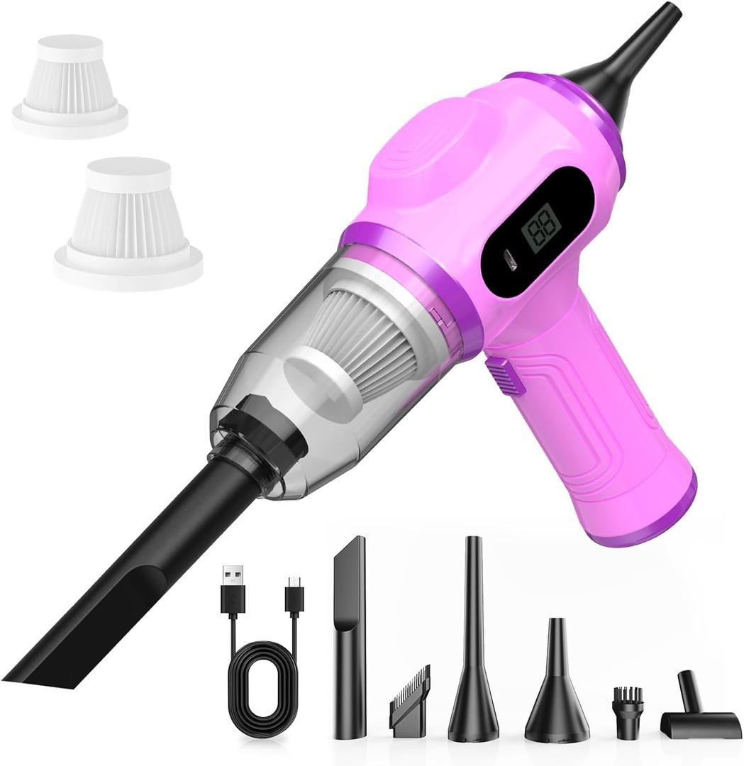 Portable Car Vacuum Cordless Mini Handheld Vacuums Cleaner Rechargeable with LCD Display and Multi-Nozzles, High Power Hand held Cleaners for Car, Home, Office, Sofa, Pet Hair,Keyboard (Pink)