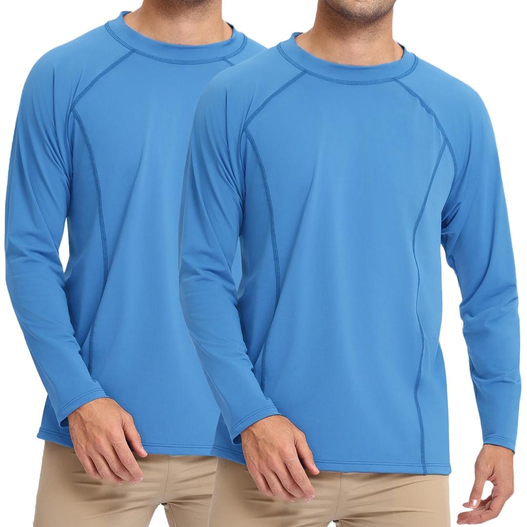 2-Pack UPF 50+ Men’s Long Sleeve Rash Guard Swim Shirt – Cooling, Moisture-Wicking Sun Protection, M
