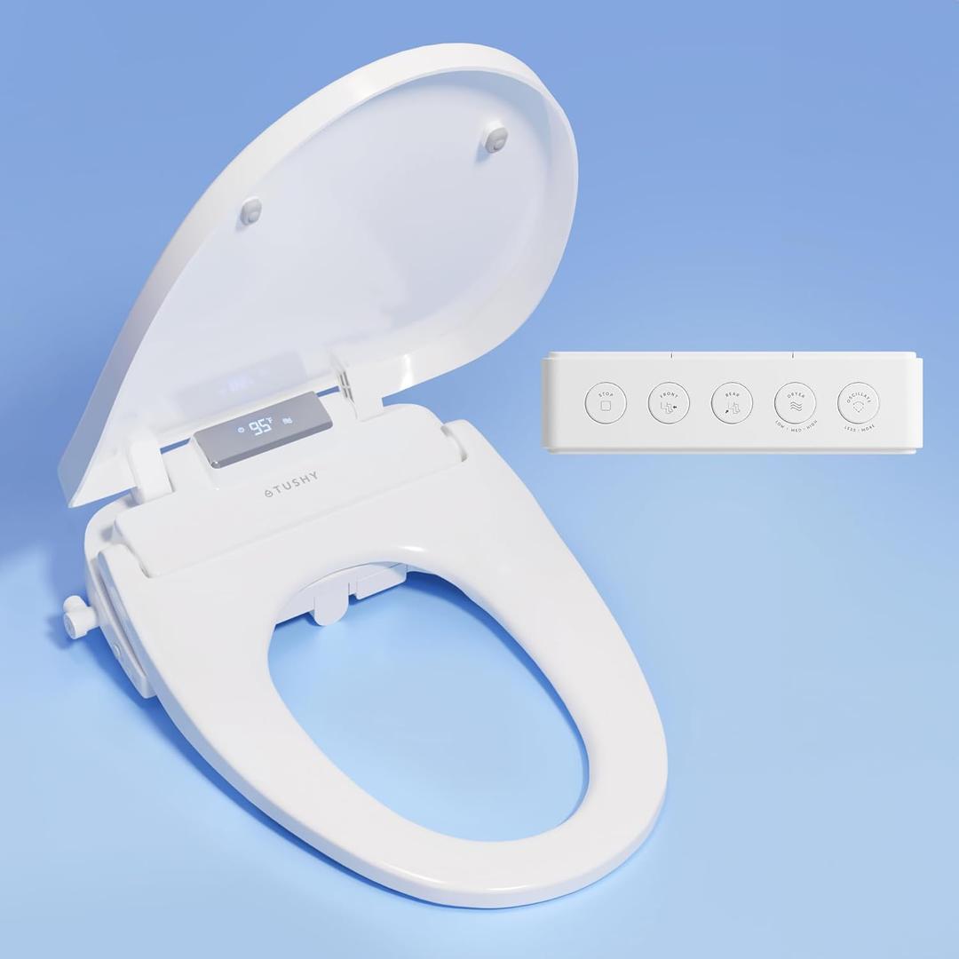TUSHY Aura Luxury Electric Bidet Seat | Heated Toilet Seat with Temperature Control, Instant Adjustable Warm Water & Dryer for a Soothing Clean (Remote Control & Auto Open w/Soft Close Lid), Elongated