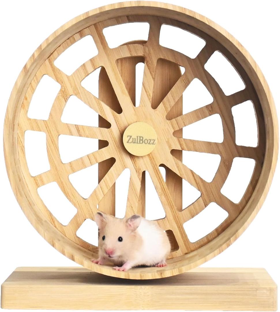 ZulBozz Silent Hamster Wheels Quiet Hamster Running Wheels 9 Bamboo Wood Hamster Exercise Wheels with Adjustable Height for Syrian Hamsters Campbell Dwarf Roborovski Gerbils and Mice