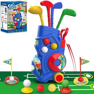 Letapapa Toddler Golf Set, Upgraded Kids Golf Clubs with Putting Mat, Toys for Boys 3 4 5+ Years Old, Indoor Outdoor Sports Golf Toys with 4 Clubs, 8 Balls, 2 Practice Holes, Shoulder Strap, 20 PCS (Bluw)