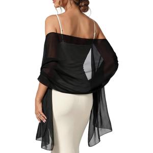 FURTALK Chiffon Shawl Wraps for Women Evening Dresses Soft Scarf Formal Wedding Bridal Scarves (Black)