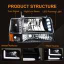 LED Headlights for 92-96 Ford F150 F250 F350 Bronco 1992 1993 1994 1995 1996 Replacements Assembly W/LED Bar Black Housing Amber Reflector