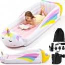 Unicorn Toddler Kids Inflatable Bed, Travel Bed with Safety Bumper and Air Mattress Portable Air Mattress with Pump for Vacation Hotel Home Sleepover Kids Birthday Gift