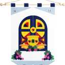 SmoothNovelty First Communion Banner Kit 9 x 12 Inches Felt Holy Communion Banner 1st Grapes Craft Kit for Church Sunday School Boys Girls DIY Catholic (Dark Blue)