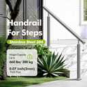 Outdoor Stair Handrail for 3 Steps, Heavy Duty 304 Stainless Steel, 660 lbs Capacity, Adjustable Angle, Square Modern Handrail for Front Porch & Steps - 39 inch