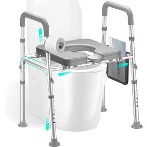 HOMEAL Raised Toilet Seat Riser with Handles for Seniors, 450LBS Heavy-Duty 3in1 Commode Chair for Disabled & Patients with Reinforced Frame & Protective Deflector, Built for Safety & Clean (Grey)