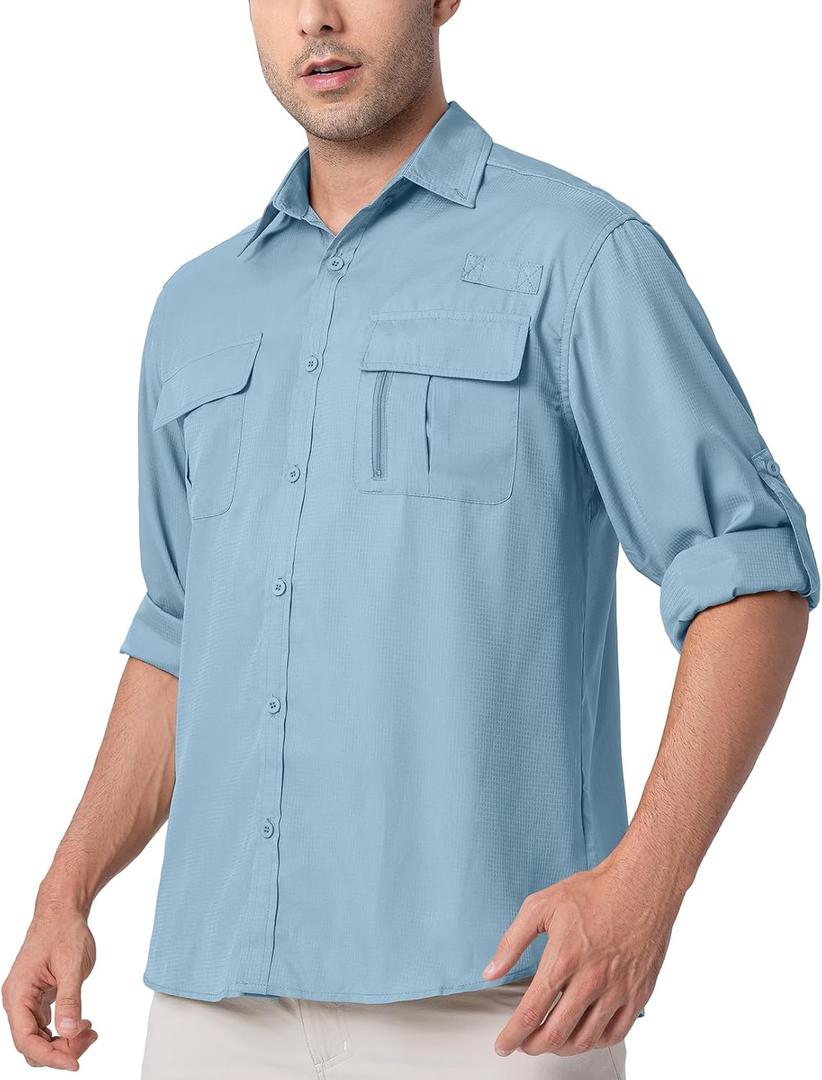 Safari Shirts for Men for Africa UV Sun Protection Lightweight Quick Dry Moisture Wicking for Hiking Fishing Travel Outdoor (XX-Large, Sapphire Blue)